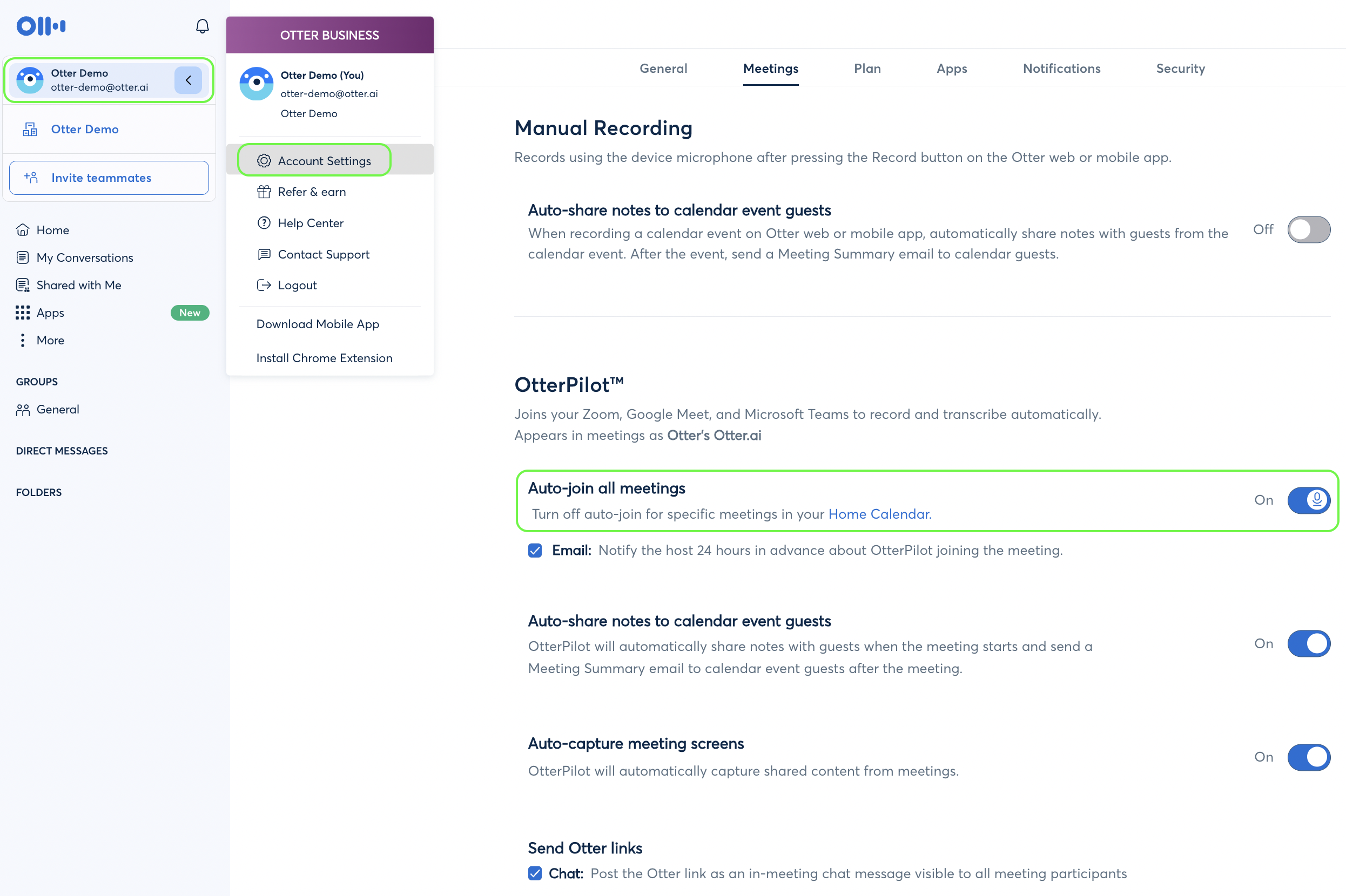 Stop OtterPilot from automatically joining your meetings Otter.ai