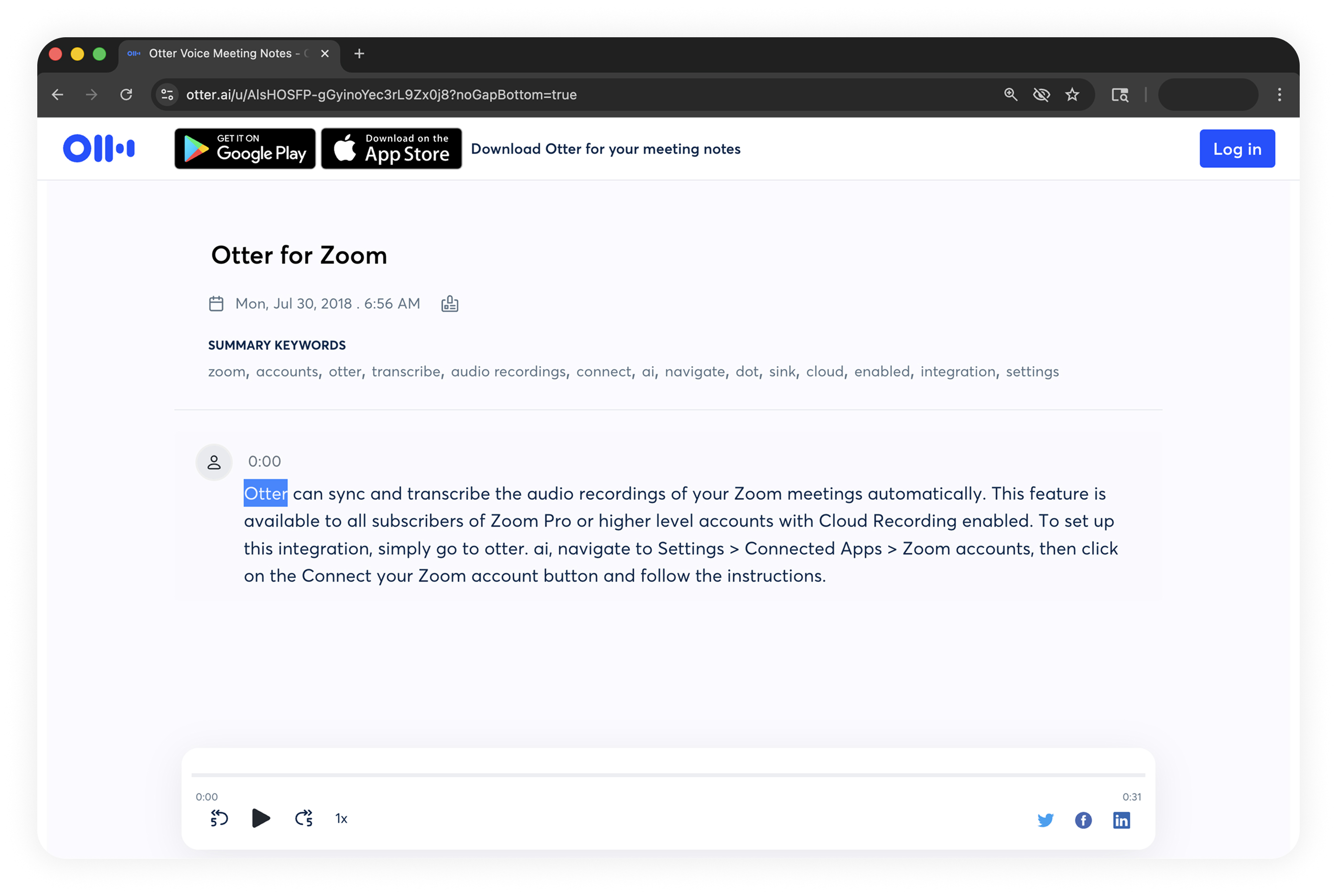 Preview of an Otter meeting transcript