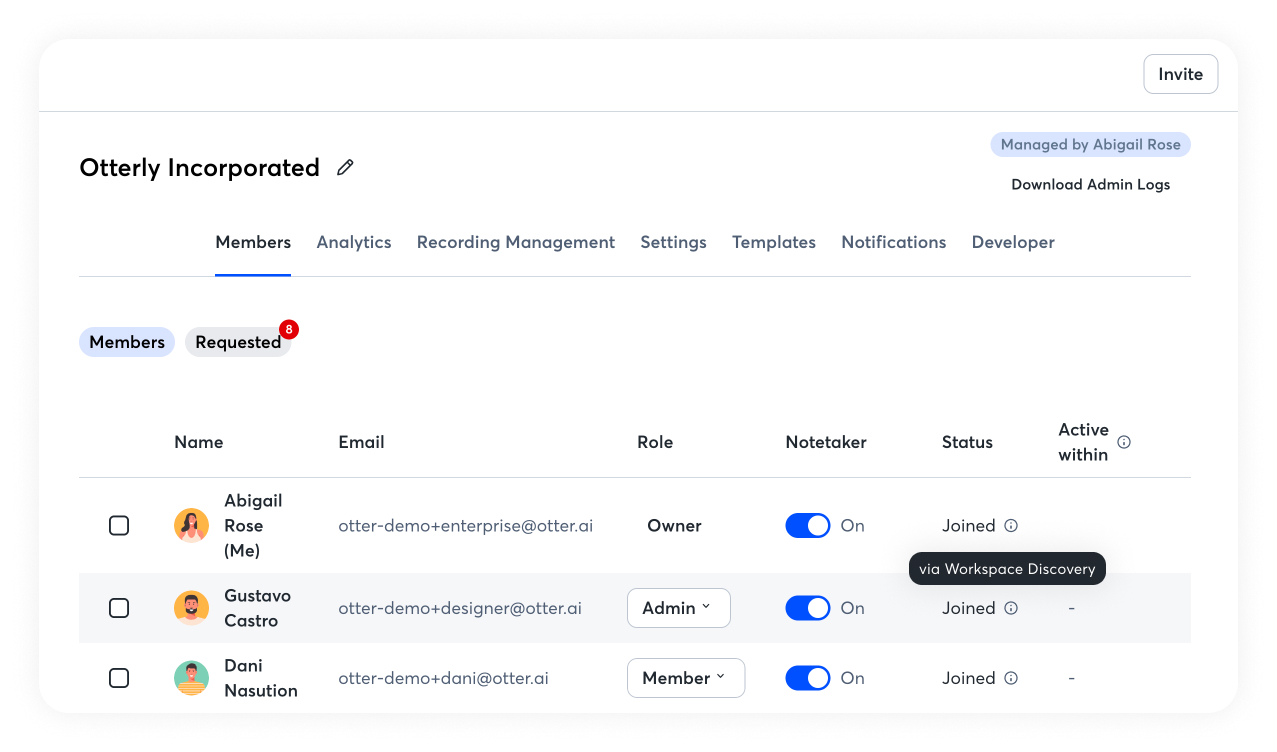 Workspace Discovery label in the Invited by column