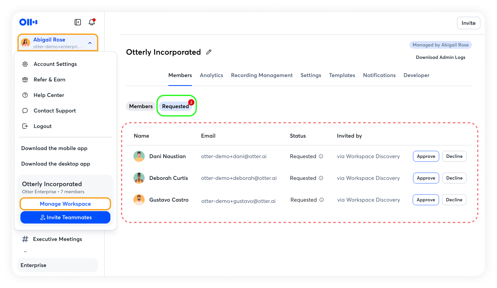 Approve or decline pending Domain Capture member requests
