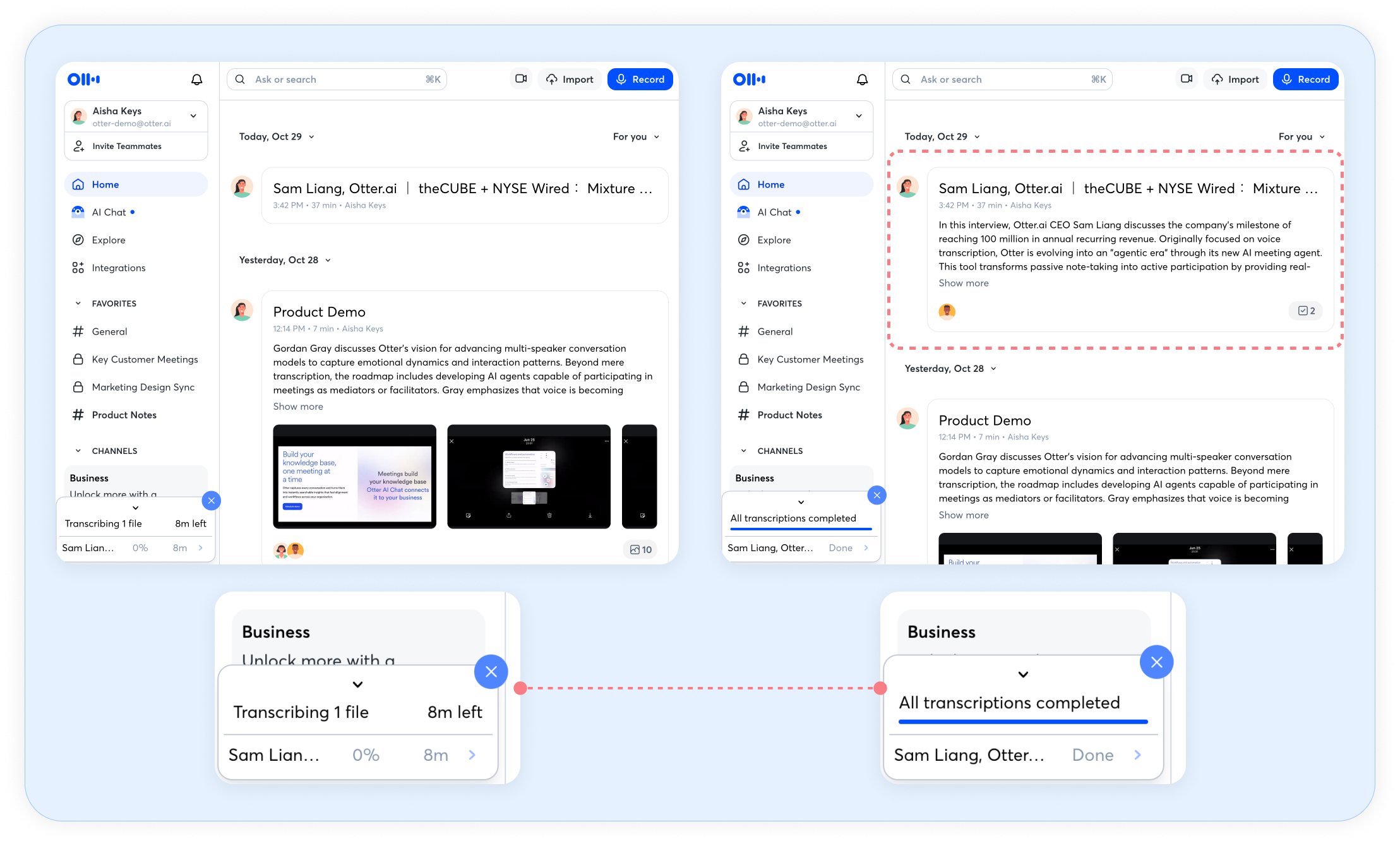 View imported Dropbox recordings and transcripts in Otter