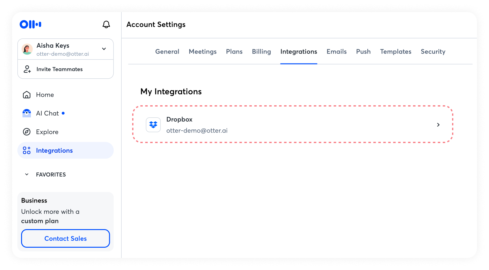 Select Dropbox under My Integrations in Otter