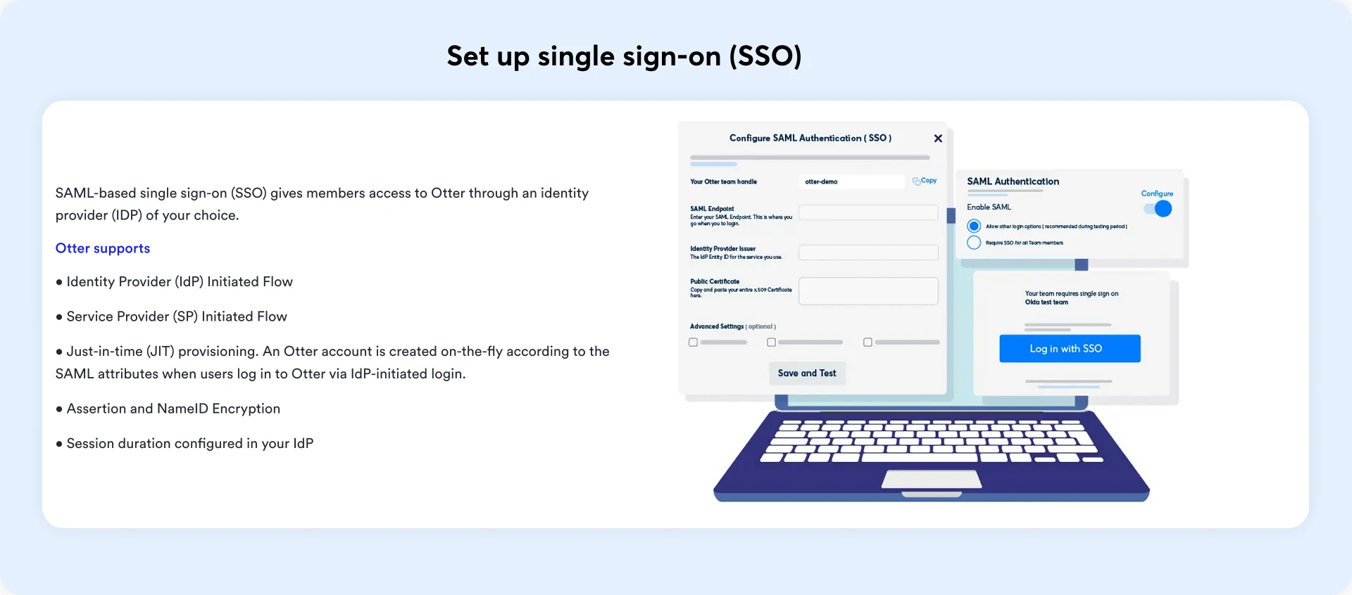 SSO and SAML configuration screen